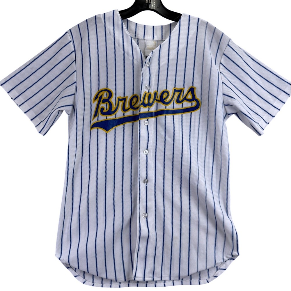 Vintage 80s Milwaukee Brewers Rawlings Baseball Jersey Mens S White Pinstripe